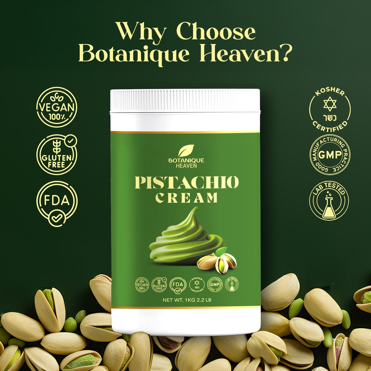 Premium Pistachio Cream – 35% Pistachio Content | 2.2 lb (1 kg)