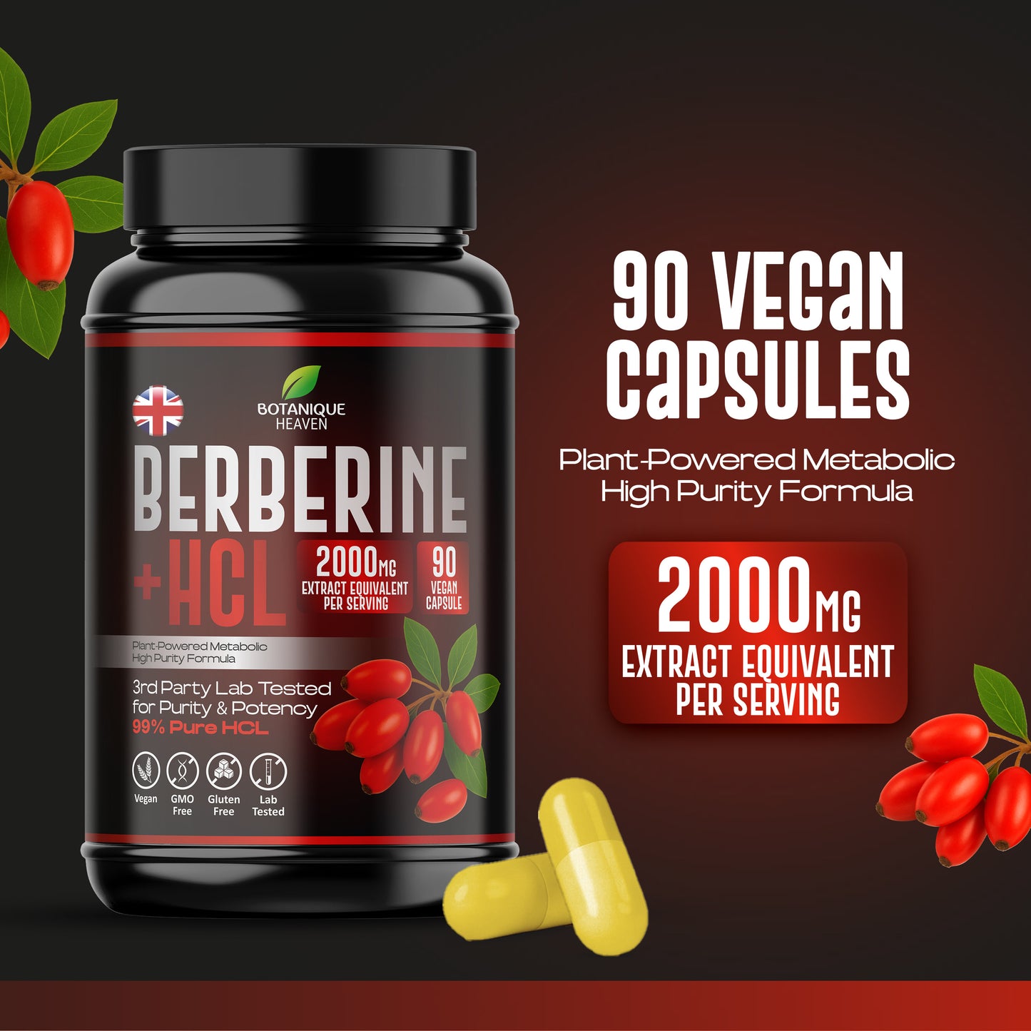 Berberine HCL 2000mg – 90 Vegan Capsules