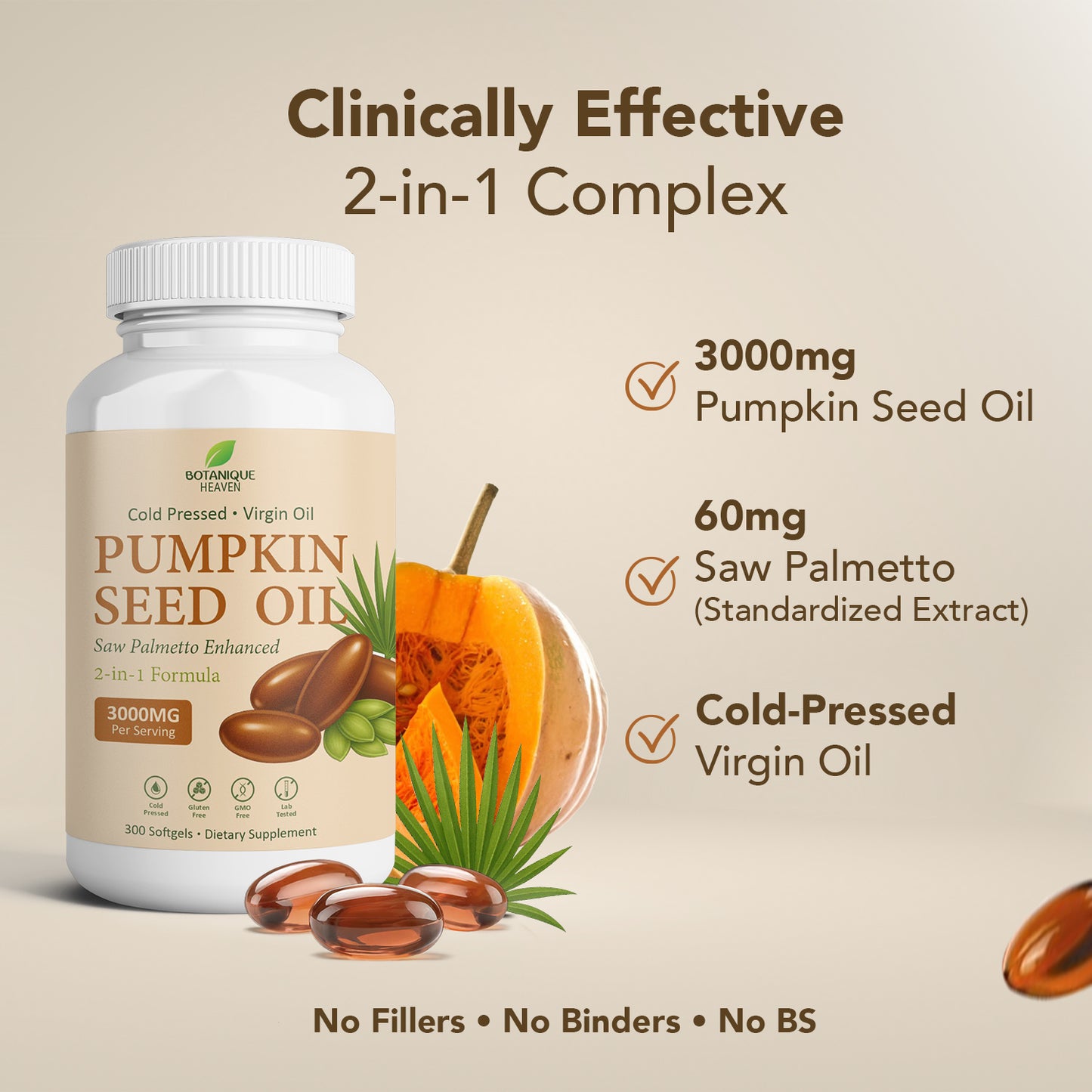 Pumpkin Seed Oil & Saw Palmetto Capsules – 3600mg per Serving, 300 Softgels