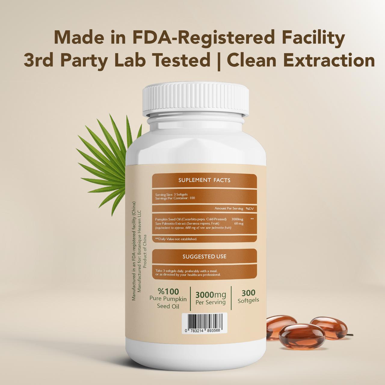 Pumpkin Seed Oil & Saw Palmetto Capsules – 3600mg per Serving, 300 Softgels