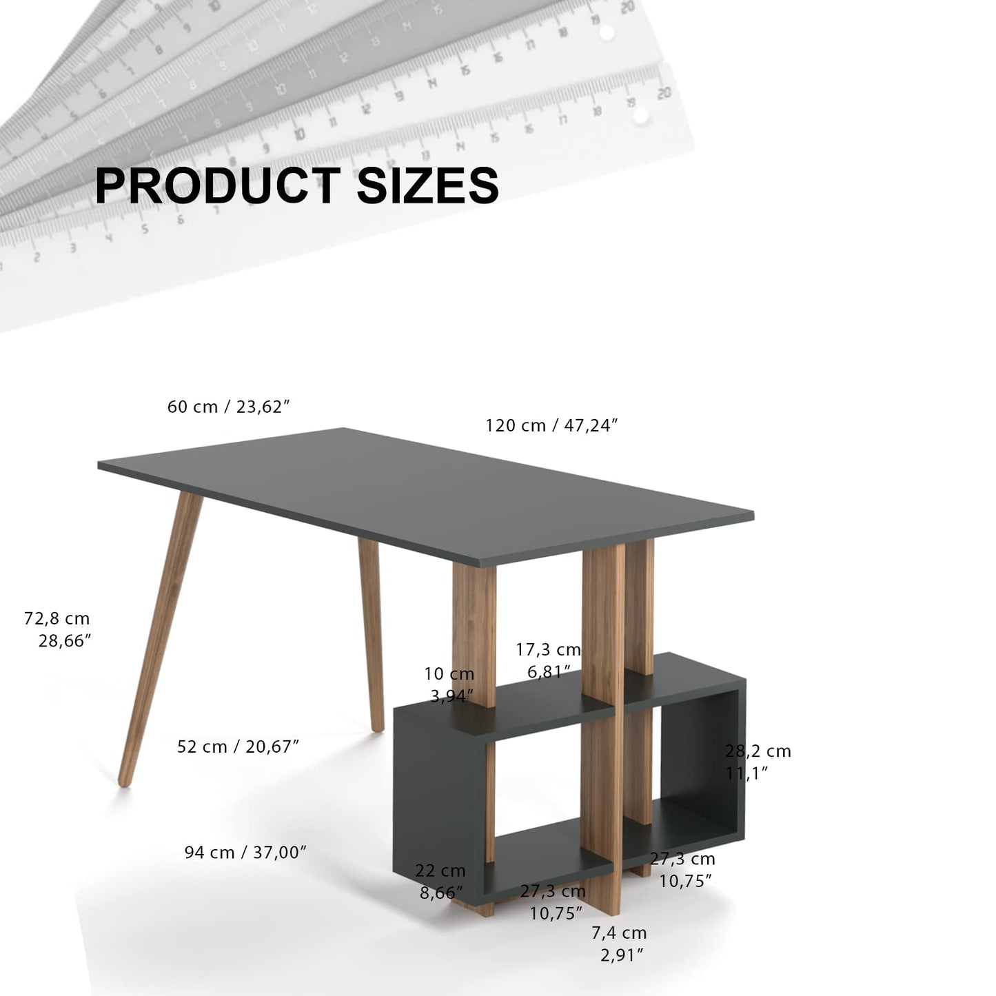 Study & Office Desk 120×60 cm (Walnut-Anthracite)