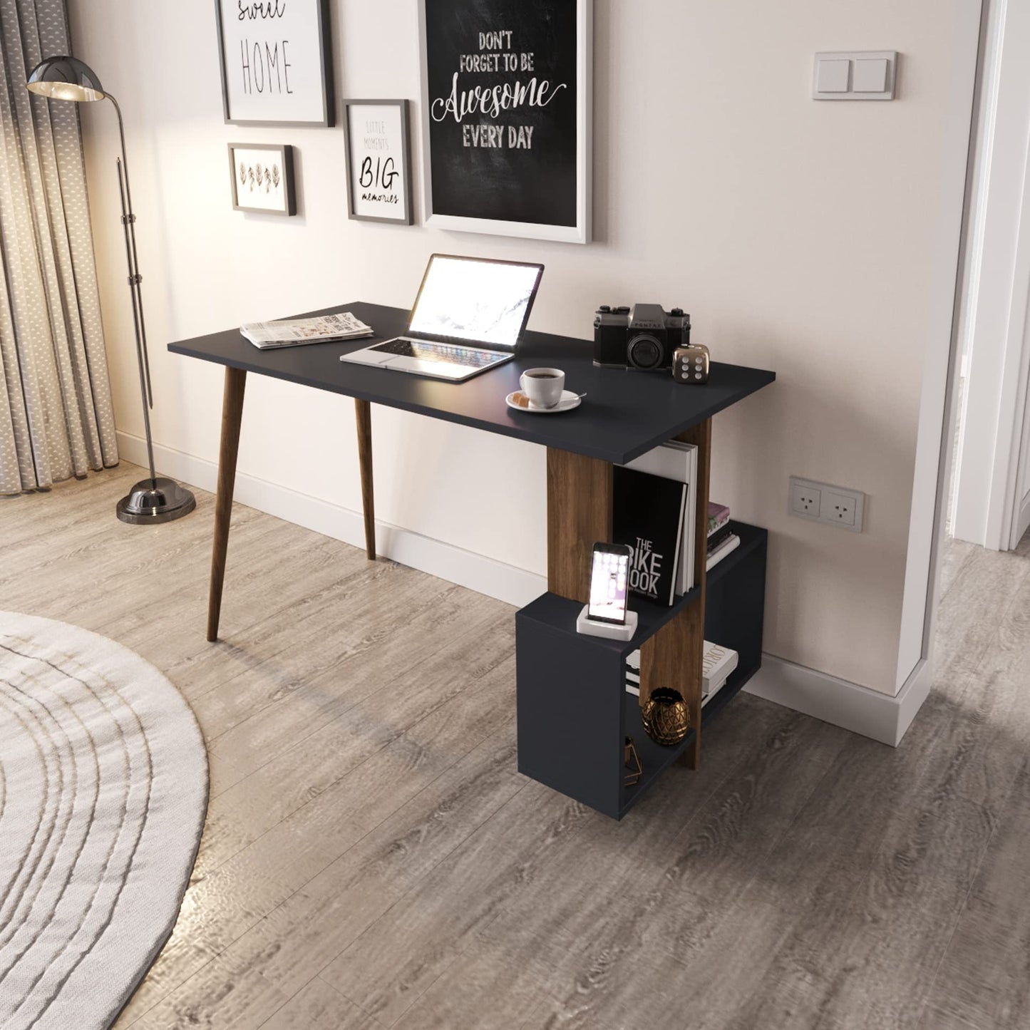 Study & Office Desk 120×60 cm (Walnut-Anthracite)