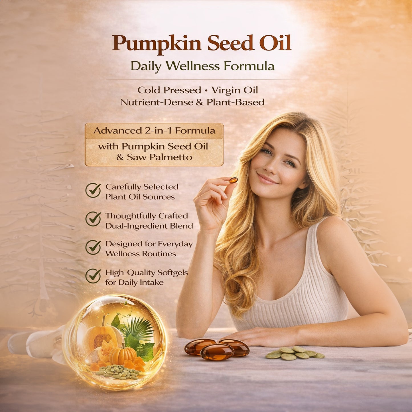Pumpkin Seed Oil & Saw Palmetto Capsules – 3600mg per Serving, 300 Softgels