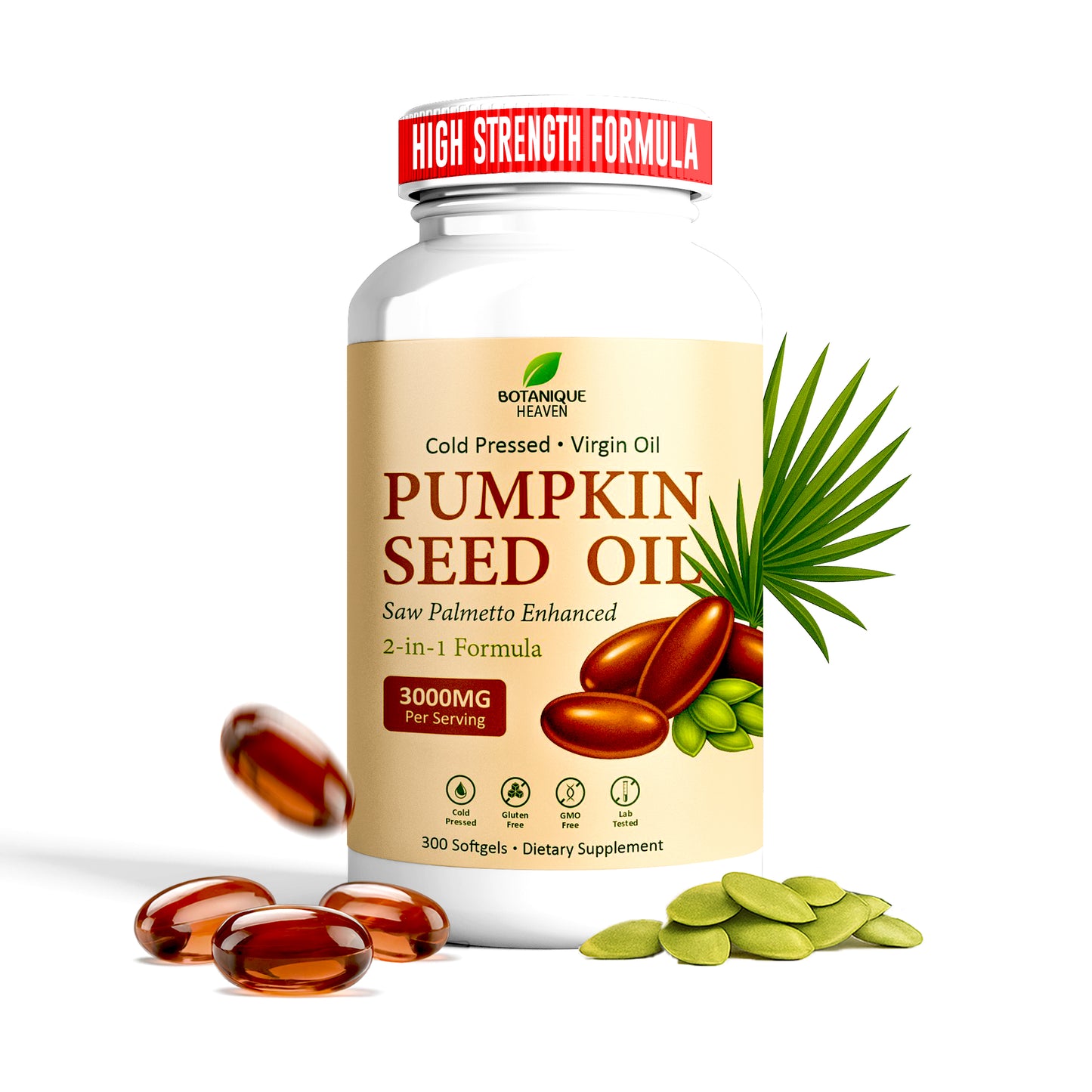 Pumpkin Seed Oil & Saw Palmetto Capsules – 3600mg per Serving, 300 Softgels